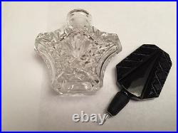 Vintage Clear Crystal Czecholslovakian Perfume Bottle With Opaque Black Stopper