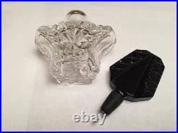 Vintage Clear Crystal Czecholslovakian Perfume Bottle With Opaque Black Stopper