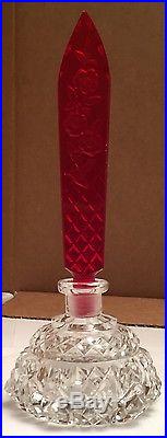 Vintage Clear Crystal Czechoslovakian Perfume Bottle With Red Spear Stopper