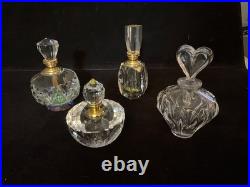 Vintage Clear Crystal Perfume Bottles Lot of 4 faceted, cut Glass