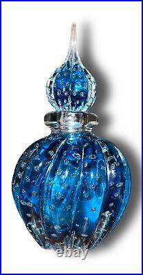 Vintage Cobalt Blue Murano'Bullicante' Art Glass Perfume Bottle Vanity Decor