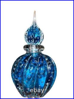 Vintage Cobalt Blue Murano'Bullicante' Art Glass Perfume Bottle Vanity Decor