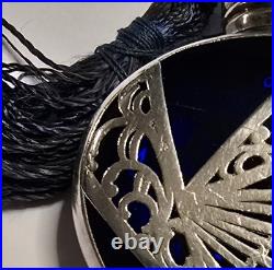 Vintage Cobalt Glass Perfume Bottle 935 Silver Overlay Art Deco Crown Stopper 2