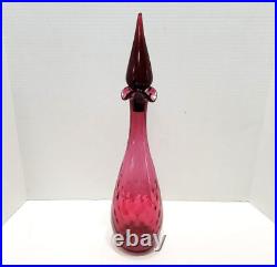 Vintage Cranberry Glass Genie Bottle Thumbprint Teardrop