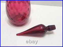 Vintage Cranberry Glass Genie Bottle Thumbprint Teardrop
