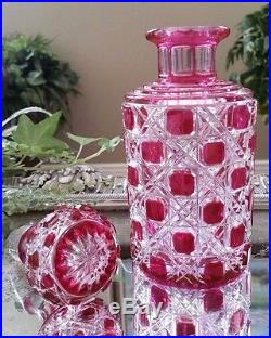 Vintage Cranberry Pink Cut to Clear Perfume Scent Cologne Bottle, Dorflinger