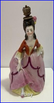 Vintage Crown Top Perfume Bottle Figural Porcelain Victorian Lady Germany Rare