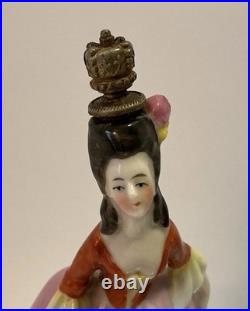 Vintage Crown Top Perfume Bottle Figural Porcelain Victorian Lady Germany Rare