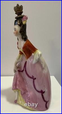 Vintage Crown Top Perfume Bottle Figural Porcelain Victorian Lady Germany Rare