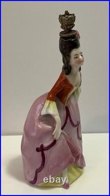 Vintage Crown Top Perfume Bottle Figural Porcelain Victorian Lady Germany Rare