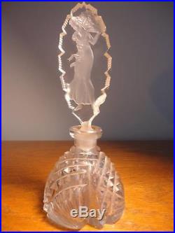 Vintage Crystal Cut Perfume Bottle With Detailed Victorian Woman Stopper