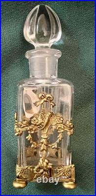 Vintage Crystal Perfume Bottle Ornate Gilt Brass Baskets Bows Dauber Intact Vintage Crystal Perfume Bottle Ornate Gilt Brass Baskets Bows Dauber Intact