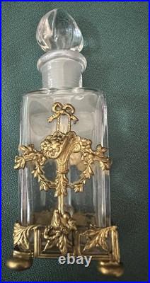 Vintage Crystal Perfume Bottle Ornate Gilt Brass Baskets Bows Dauber Intact Vintage Crystal Perfume Bottle Ornate Gilt Brass Baskets Bows Dauber Intact