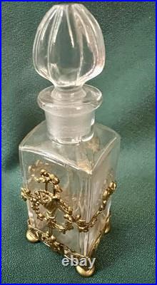 Vintage Crystal Perfume Bottle Ornate Gilt Brass Baskets Bows Dauber Intact Vintage Crystal Perfume Bottle Ornate Gilt Brass Baskets Bows Dauber Intact