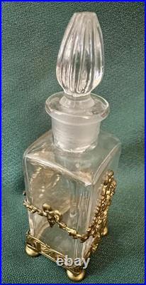 Vintage Crystal Perfume Bottle Ornate Gilt Brass Baskets Bows Dauber Intact Vintage Crystal Perfume Bottle Ornate Gilt Brass Baskets Bows Dauber Intact