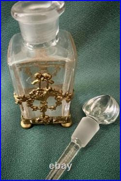 Vintage Crystal Perfume Bottle Ornate Gilt Brass Baskets Bows Dauber Intact Vintage Crystal Perfume Bottle Ornate Gilt Brass Baskets Bows Dauber Intact
