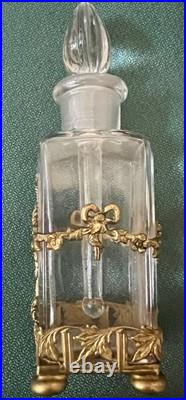 Vintage Crystal Perfume Bottle Ornate Gilt Brass Baskets Bows Dauber Intact Vintage Crystal Perfume Bottle Ornate Gilt Brass Baskets Bows Dauber Intact