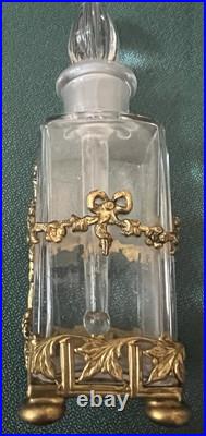 Vintage Crystal Perfume Bottle Ornate Gilt Brass Baskets Bows Dauber Intact Vintage Crystal Perfume Bottle Ornate Gilt Brass Baskets Bows Dauber Intact