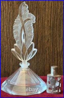 Vintage Crystal Perfume Bottle With Fancy Art Deco Style Stopper & Silver Bottle