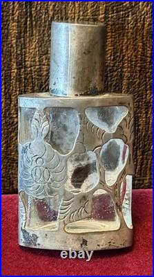 Vintage Crystal Perfume Bottle With Fancy Art Deco Style Stopper & Silver Bottle