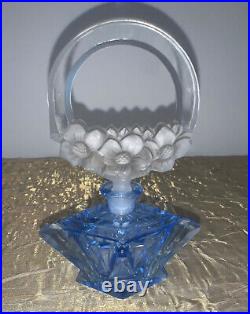Vintage Crystal Signed CZECH Art Deco BLUE Crystal Perfume Bottle with Stopper