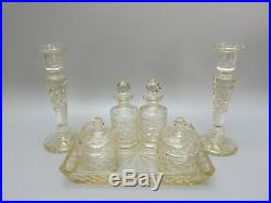 Vintage Cut Crystal Dressing Table Set Perfume Bottles Candle Holders Trinkets