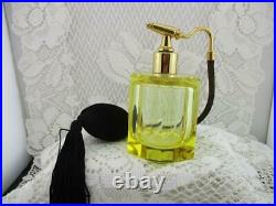 Vintage Cut Crystal Perfume BottleYellow w AtomizerMoser Signed