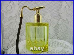 Vintage Cut Crystal Perfume BottleYellow w AtomizerMoser Signed