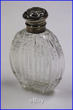 Vintage Cut Glass Crystal Perfume Bottle With Sterling Silver Top