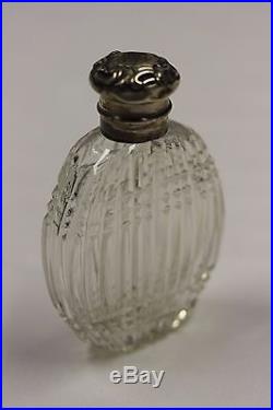 Vintage Cut Glass Crystal Perfume Bottle With Sterling Silver Top