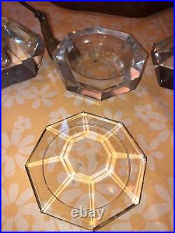 Vintage Cut Glass Lead Crystal Perfume Bottles Triangle Prism Boudoir Vanity Set