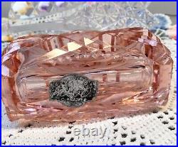 Vintage Cut Glass Perfume Bottle Made in Czechoslovakia Pink Dauber Intact