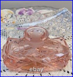 Vintage Cut Glass Perfume Bottle Made in Czechoslovakia Pink Dauber Intact