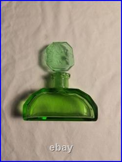 Vintage Czech Art Deco Green Glass Perfume Bottle Figural Intaglio Stopper 4