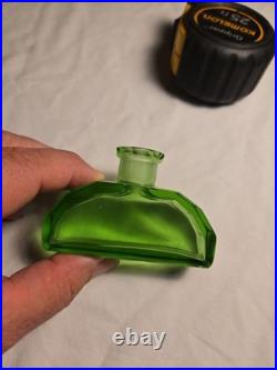 Vintage Czech Art Deco Green Glass Perfume Bottle Figural Intaglio Stopper 4