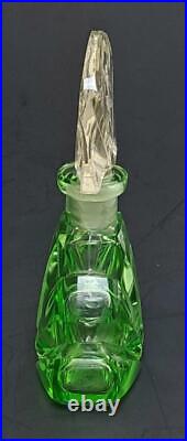 Vintage Czech Art Deco Green Glass Perfume Bottle withIntaglio Goddess Stopper