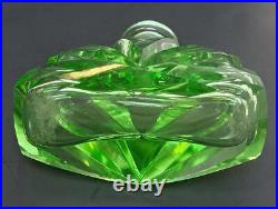 Vintage Czech Art Deco Green Glass Perfume Bottle withIntaglio Goddess Stopper