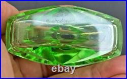 Vintage Czech Art Deco Green Glass Perfume Bottle withIntaglio Goddess Stopper