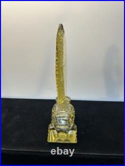 Vintage Czech Art Deco Yellow Glass Perfume Bottle with Intaglio Floral Stopper