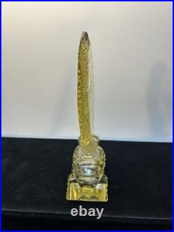 Vintage Czech Art Deco Yellow Glass Perfume Bottle with Intaglio Floral Stopper