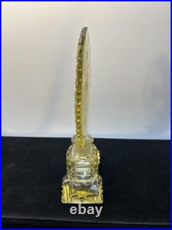 Vintage Czech Art Deco Yellow Glass Perfume Bottle with Intaglio Floral Stopper