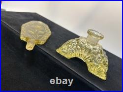 Vintage Czech Art Deco Yellow Glass Perfume Bottle with Intaglio Floral Stopper
