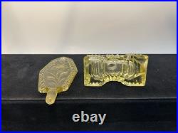 Vintage Czech Art Deco Yellow Glass Perfume Bottle with Intaglio Floral Stopper