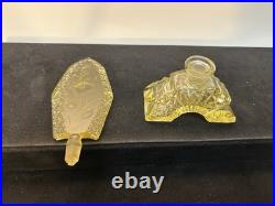 Vintage Czech Art Deco Yellow Glass Perfume Bottle with Intaglio Floral Stopper