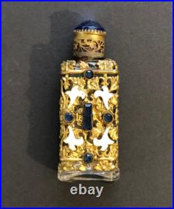 Vintage Czech Blue Rhinestone Enamel Mini Perfume Bottle