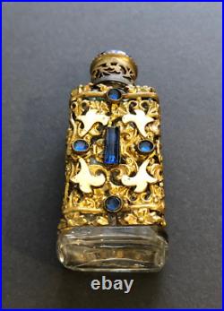 Vintage Czech Blue Rhinestone Enamel Mini Perfume Bottle