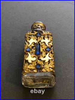 Vintage Czech Blue Rhinestone Enamel Mini Perfume Bottle