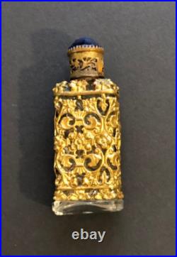 Vintage Czech Blue Rhinestone Enamel Mini Perfume Bottle