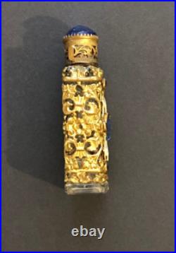Vintage Czech Blue Rhinestone Enamel Mini Perfume Bottle