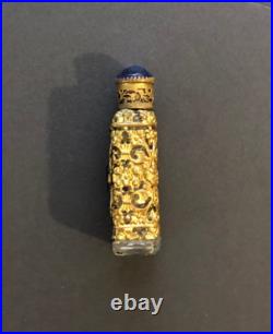 Vintage Czech Blue Rhinestone Enamel Mini Perfume Bottle